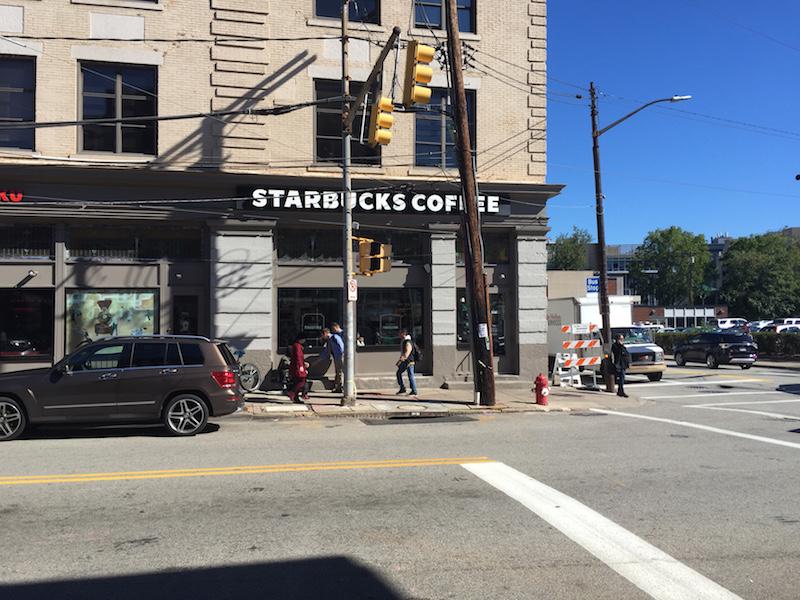 Starbucks Coffee is located at the corner of Forbes Avenue and Craig Street.