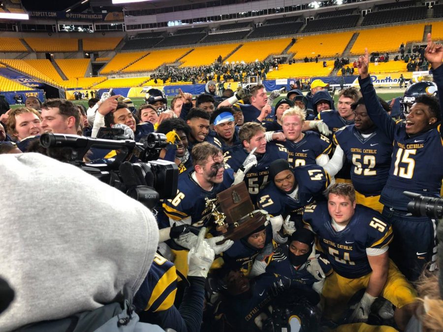 A final group photo of the 2019 Central Catholic Football team after their WPIAL win at Heinz Field